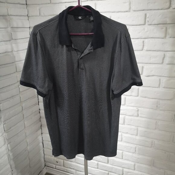 Calvin Klein Men's Size Medium Black & Grey Short Sleeves Polo Shirt - Picture 1 of 9